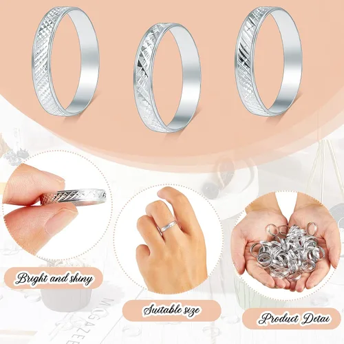 Vista 3 de Hicarer - 200 anillos falsos para despedida de soltera, compromiso, boda, juego de despedida de soltera, anillos de aleación de aluminio con Plata