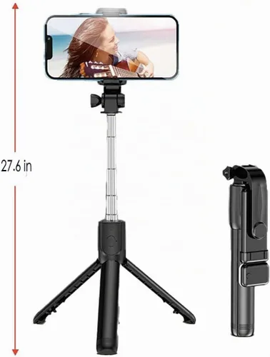Vista 6 de Trípode de teléfono de 28 pulgadas y trípode de viaje para selfies de iPhone, con soporte para teléfono con rotación de 360° Selfie Stick extensible