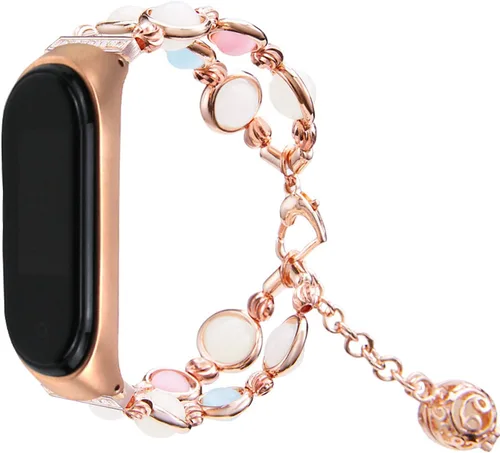 Vista 9 de Mi Band 7 - Correa de repuesto para mujer, hecha a mano con perlas luminosas, ajustable, de metal, con cuentas elásticas, compatible con Mi Band 7