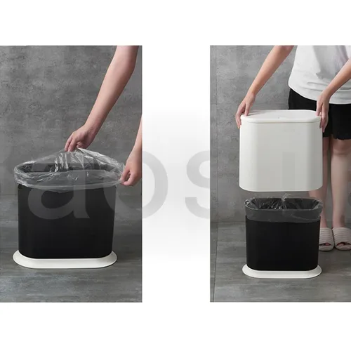 Vista 2 de Cubo de basura rectangular delgado de plástico negro con tapa de presión, cubo de basura estrecho de 12 litros / 3.2 galones con tapa emergente