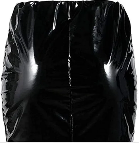Vista 4 de Minifalda sexy de piel brillante para mujer, estilo bodycon