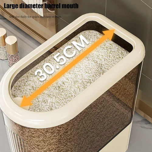Vista 5 de Peaoop Dispensador de arroz de 11 libras, gran contenedor de almacenamiento de granos con tapa, cilindro de medición para el hogar, dispensador
