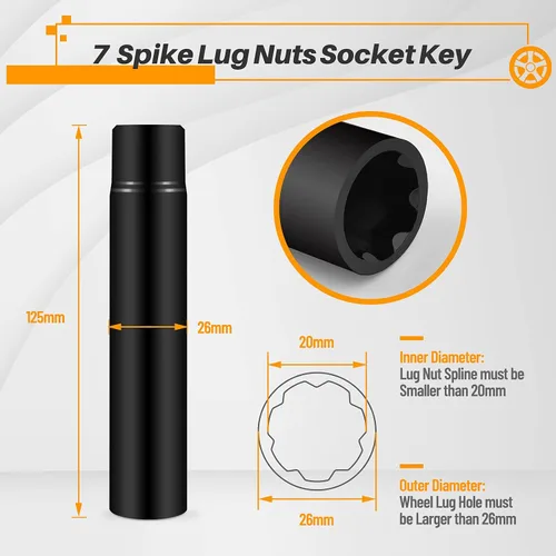 Vista 2 de MIKKUPPA Tuercas de lengüeta con 7 espigas sólidas con llave de hexágono de 19mm, herramienta de reemplazo universal con llave de tuerca de lengüeta