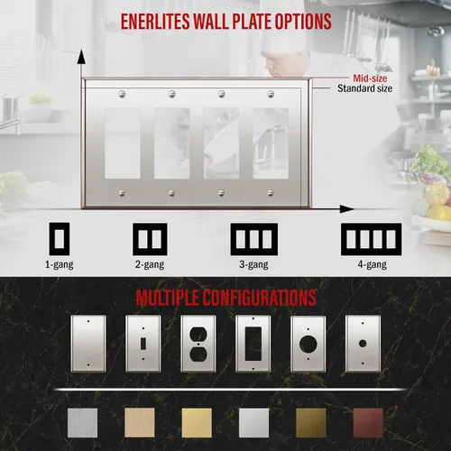 Vista 114 de ENERLITES Placa decorativa doble de metal para interruptor o receptáculo, placa de pared de acero inoxidable, resistente a la corrosión