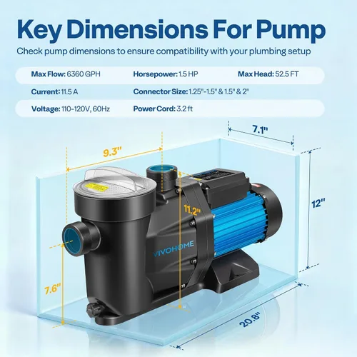 Vista 7 de VIVOHOME Bomba de piscina autoprimante potente de 1.5 HP 6360 GPH con interruptor de encendido/apagado para piscina enterrada/sobre el suelo