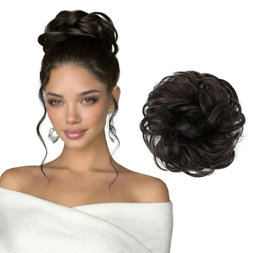 Vista 12 de Barsdar - Moño de cabello 100 % humano, Moño desordenado, Extensiones de cola de caballo, Moño de cabello rizado, Pieza de cabello