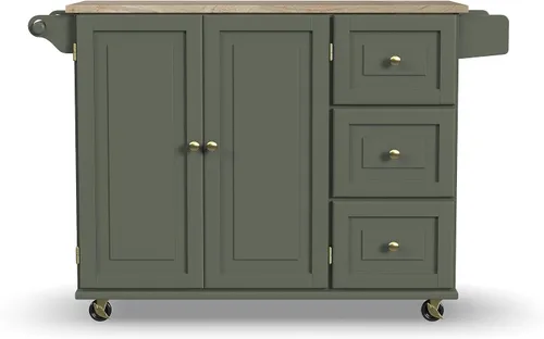 Vista 11 de Homestyles Carrito móvil de isla de cocina con parte superior de madera y barra de desayuno con hoja desplegable, 18" de profundidad x 53.5" de Verde