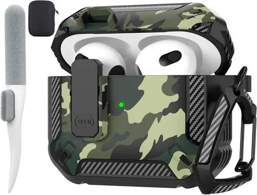 Vista 9 de Maxjoy Funda para AirPods Pro 3 2025, MagSafe compatible con bloqueo automático, funda protectora a prueba de golpes con soporte para teléfono