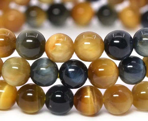 Vista 2 de Justinstones Gem - Pulsera elástica de cuentas redondas de 6 mm de piedras semipreciosas, unisex, 16.5 cm Ojo de tigre azul dorado AA