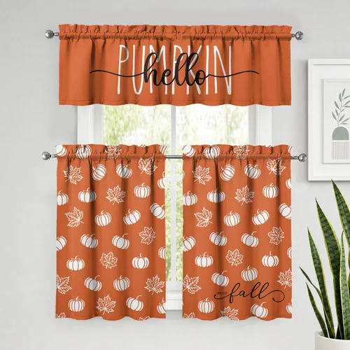 Vista 8 de Juegos de cortinas bohemias de cocina para ventanas, cortina bohemia con flores, cenefa para ventana de fregadero, juego de 3 piezas, decoración