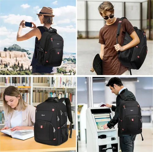 Vista 7 de Mochila para portátil de 17.3 pulgadas, mochila grande para computadora con puerto de carga USB, mochila resistente al agua y resistente