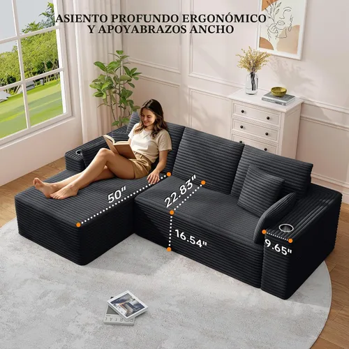 Vista 6 de Sofás deshuesados de 103 pulgadas para sala de estar, sofá en forma de L con diván, sofá modular modular sin montaje para dormitorio, apartamento