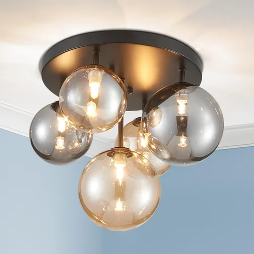 Vista 7 de AGV LIGHTING Moderna lámpara de techo de cristal de burbujas, lámpara de techo cromada de 4 luces con pantallas de globo de vidrio texturizado
