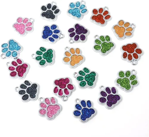 Vista 2 de Honbay 20 colgantes de aleación esmaltada con purpurina de oso cachorro y gatito, lindos animales, mascotas, gatos, perros, huellas de patas