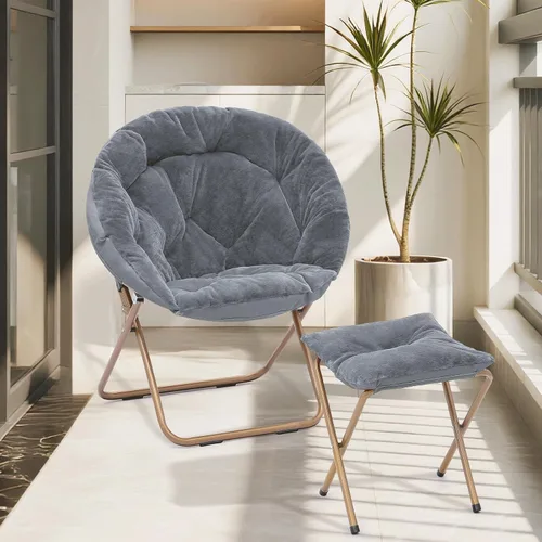 Vista 12 de Cómoda silla con platillo, silla de sala de estar, silla plegable acolchada suave de piel sintética, silla de luna cómoda para sala de estar