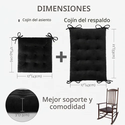 Vista 2 de ELFJOY Cojines para silla mecedora copetudo con respaldo alto y cojín de Negro