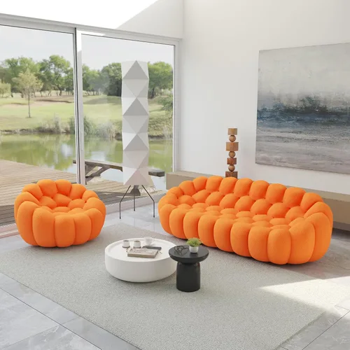 Vista 40 de JACH Juego de sofá curvado de burbujas, cómodo sofá tapizado, tela de malla 3D en forma de panal moderno para sala de estar, apartamento