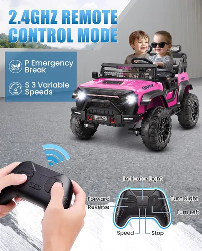 Vista 5 de Hikole - Auto de 24 V y 2 plazas con control remoto, motores de 4 x 100 W, color rosa