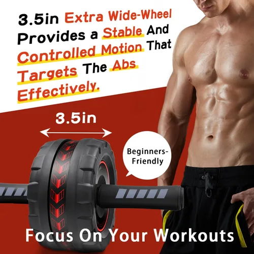 Vista 3 de Ab Roller Wheel,Stable Wide Wheel For Beginner,Men,Women,Abs & Core Workout Equipment For Home Gym With Knee Pad,Abdominal Wheel For Full-Body