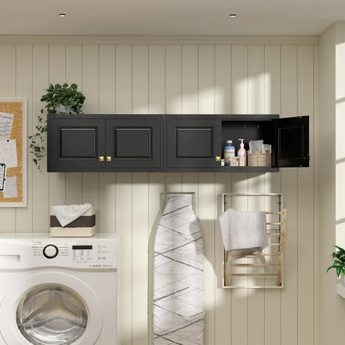 Vista 2 de Armario de almacenamiento de metal con puertas, armario pequeño de armario, armario de pared de almacenamiento negro, gabinetes de ropa de 15
