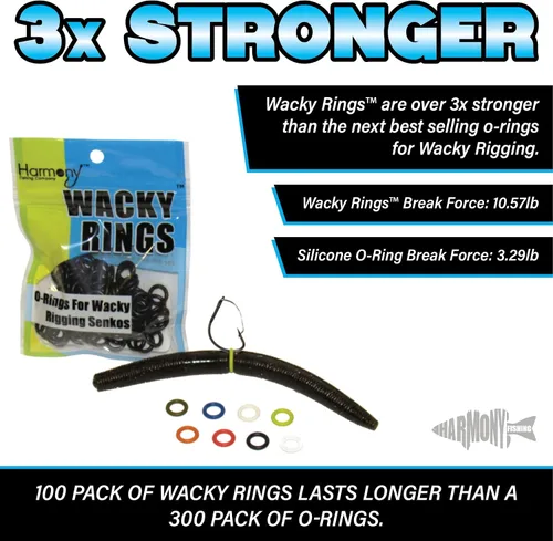Vista 5 de (100pk) – O-Rings for Wacky Rigging Senkos/Worms/Soft Stickbaits – Bait Saver Orings for Senko Worm – Save Your Baits from Tearing While Wacky Neko