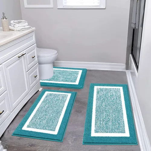 Vista 39 de Pauwer Juego de baño, alfombras de baño antideslizantes, alfombras de ducha absorbentes para suelo de baño, bañera y ducha, color azul aguamarina