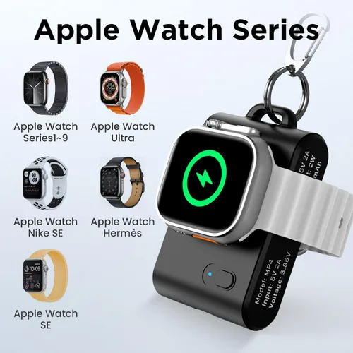 Vista 2 de Paquete de 2 llaveros portátiles inalámbricos magnéticos para iWatch, mini banco de energía de 2000 mAh, cargador de reloj inteligente de viaje