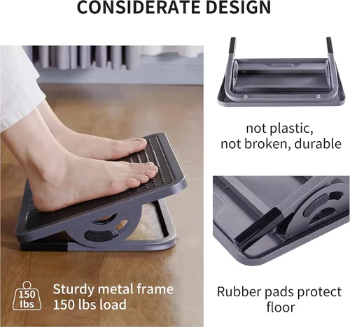 Vista 5 de EUREKA ERGONOMIC Reposapiés ajustable con inclinación, reposapiés para debajo del escritorio en el trabajo con superficie de masaje, reposapiés