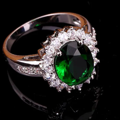 Vista 5 de YAZILIND anillo con circonia con forma de esmeralda sobre flor enchapado en plata para mujer, tamaño de regalo