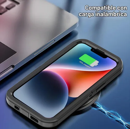 Vista 5 de Funda para iPhone 14 con 2 protectores de pantalla, resistente a los golpes, a prueba de caídas, a prueba de polvo, cuerpo completo, resistente