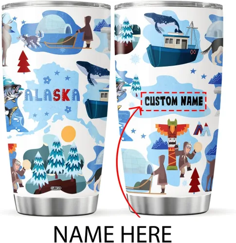 Vista 2 de CUBICER Vaso personalizado con aislamiento del estado de Alaska con tapa, nombre personalizado, regalos de Navidad para mujeres y adultos, vasos