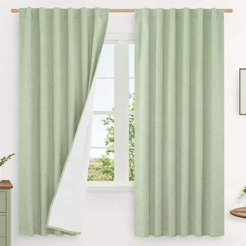 Vista 74 de LAMIT Cortinas opacas cortas de lino de 30 pulgadas para ventanas de cocina sobre el fregadero, cortinas de café texturizadas de lino marfil