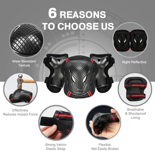 Vista 3 de Adjustable Skateboard Skate Helmet with Protective Gear Knee Pads Elbow Pads Wrist Pads for Youth Outdoor Sports, BMX, Skateboard, Scooter, Bike