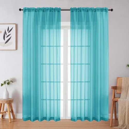 Vista 202 de 2 paneles de cortinas traslúcidas blancas para dormitorio, sala de estar, 96 pulgadas de largo, modernas, suaves, ligeras, con bolsillo para barra
