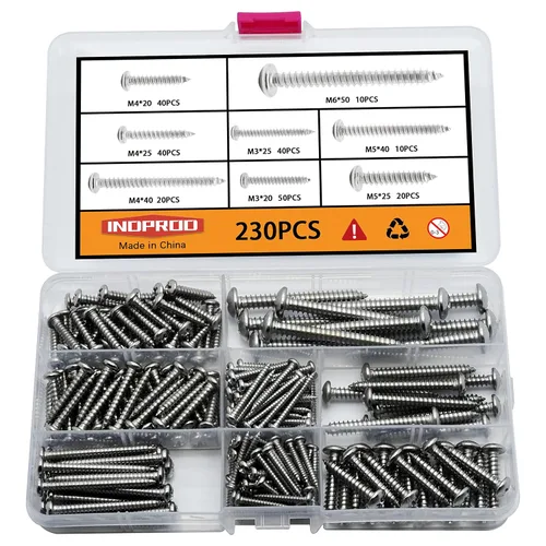 Vista 10 de Tornillos de madera autorroscantes de cabeza plana M3/M4/M5, kit de sujetadores surtidos de 270 piezas, tornillos autorroscantes de cabeza acero al