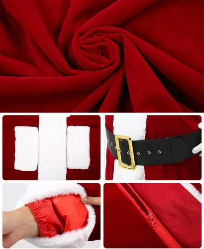 Vista 3 de Mayper Disfraz de Papá Noel para hombre, 9 piezas, traje de Papá Noel adulto de lujo para hombres, traje de terciopelo de Papá Noel, disfraz de Papá