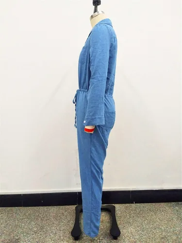 Vista 3 de Women's Skinny One-Piece Jeans Jumpsuits High Waist Stretch Jean Trousers Denim Slim Set of Clothes Long Sleeves Pants