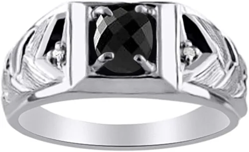 Vista 2 de RYLOS - Anillos para hombre de oro amarillo de 14 quilates - Anillo de diamante y ónix de 0.276 x 0.197in de color piedra preciosa anillos