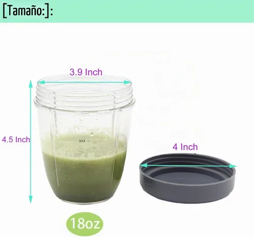 Vista 3 de Vasos de licuadora y tapas planas, piezas de repuesto compatibles con Nutribullet Cups Blender Juicer 600W, 900W, vaso de 18 onzas, tapas 1 paquete