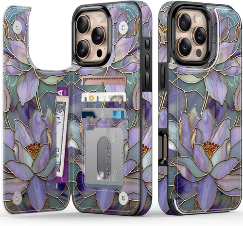 Vista 64 de FUNMIKO Funda tipo cartera para iPhone 13 con tarjetero, bloqueo RFID, protección de grado militar y obras de arte impresas con rayos UV, cierre