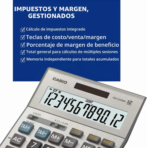 Vista 3 de Casio DM-1200BM Business Desktop Calculator, Cost/Sell/Margin, Silver
