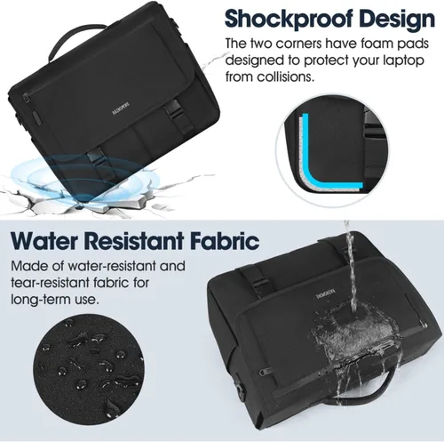 Vista 2 de RAINSMORE Bolsa de mensajero para hombre, bolsa de mensajero de 15.6 pulgadas, resistente al agua, bolsa casual para hombre, bolsa grande para Negro
