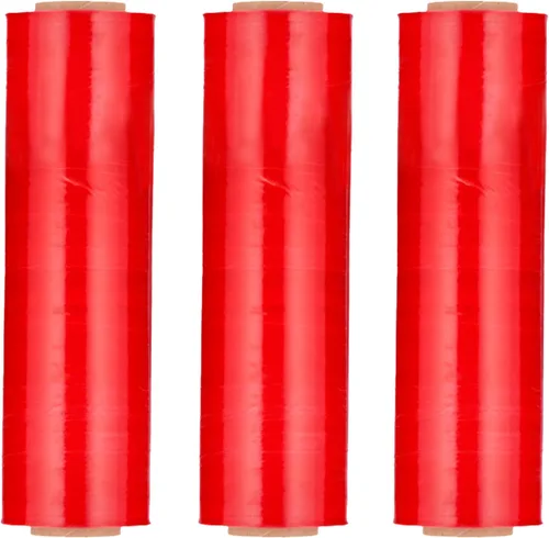 Vista 3 de PSBM - Rollo de película elástica roja, paquete de 4, 17 pulgadas x 1476 pies, calibre 34, rollos de película elástica a mano oscura/opaca para Rojo
