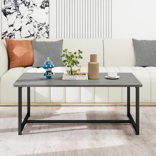 Vista 7 de Mesa auxiliar rectangular de 35.4 pulgadas para sala de estar, mesa de centro de estilo industrial moderna con marco de metal para espacios Negro