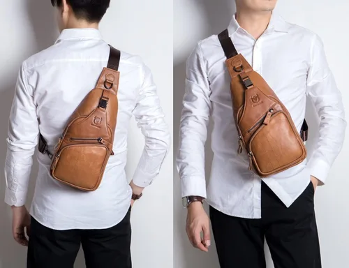 Vista 7 de BULLCAPTAIN Bolso bandolera de cuero genuino para hombre, estilo casual, multiusos, mochila de hombro, mochila de viaje para senderismo