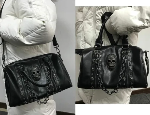 Vista 6 de Bolso de mano y bolso con cadena de calavera gótica para mujer, bolso de hombro