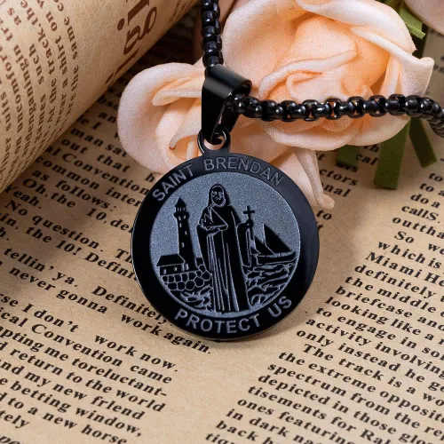 Vista 3 de Wolentty Saint Brendan Necklace - 1" Stainless Steel Catholic St. Brendan Medal Pendant with 24" Chain