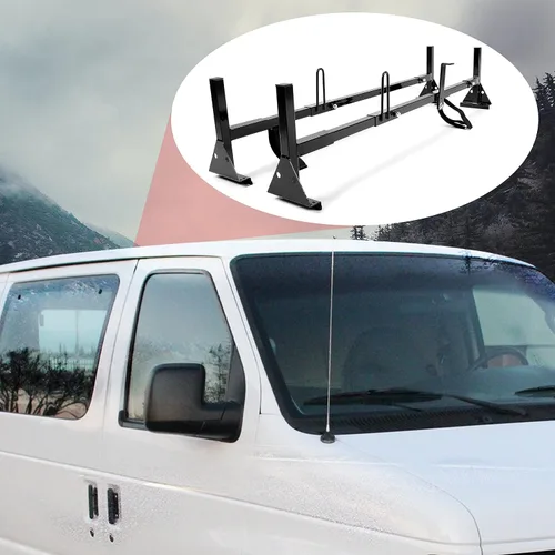 Vista 2 de HECASA 700 libras universal de 2 barras de montaje en techo de tamaño completo Vans compatibles con Chevy Express, Ford E-Series GMC Savana, 68 a 75
