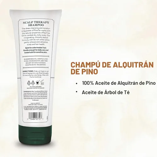 Vista 2 de Grandpa's The Soap Company Pine Tar Shampoo - Limpia e hidrata el cuero cabelludo seco, con alquitrán de pino y aceite de árbol de té, todo