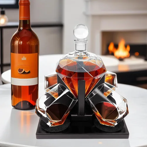Vista 6 de Juego de decantador de whisky de diamante, juego de decantador de diamante con 4 vasos y 4 piedras de whisky, juego de decantador de whisky, regalo